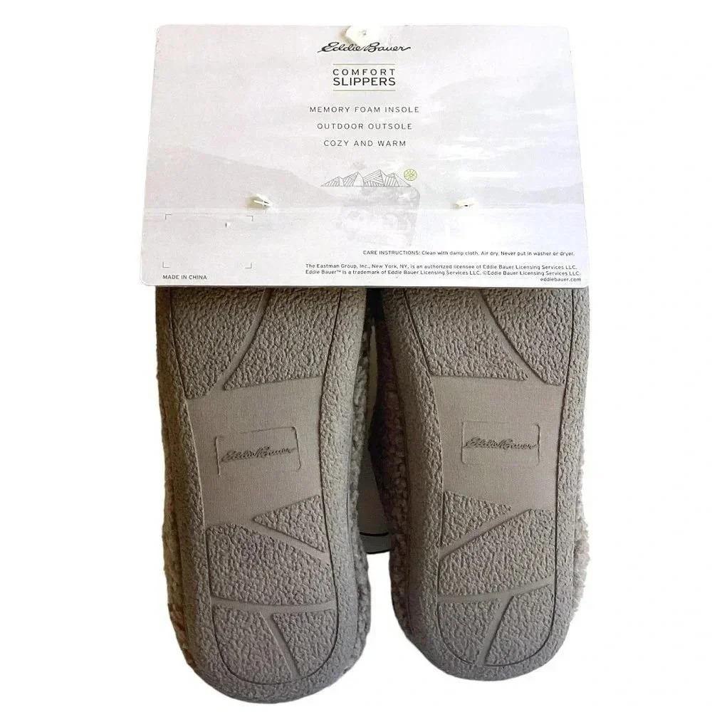 Eddie Bauer Mens Large 10-11 Bedroom House Slippers Taupe Brown Casey Vegan New - Picture 7 of 9